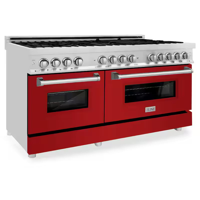 9-Burner Double Oven Dual Fuel Range with Red Gloss Door N84919