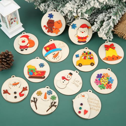 24 Pcs DIY Wooden Christmas Ornaments Painting Kit G32586