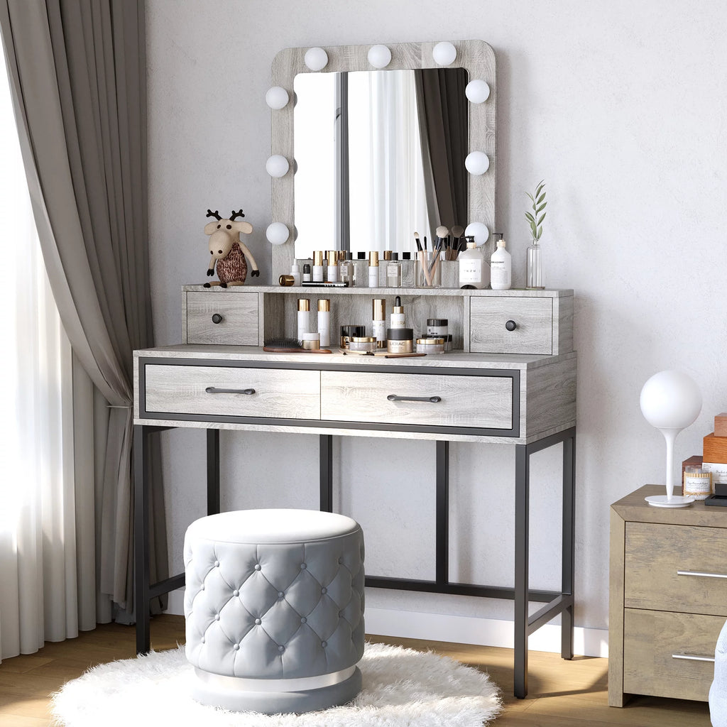 Grey Makeup Vanity Table with 4 Drawers Y560