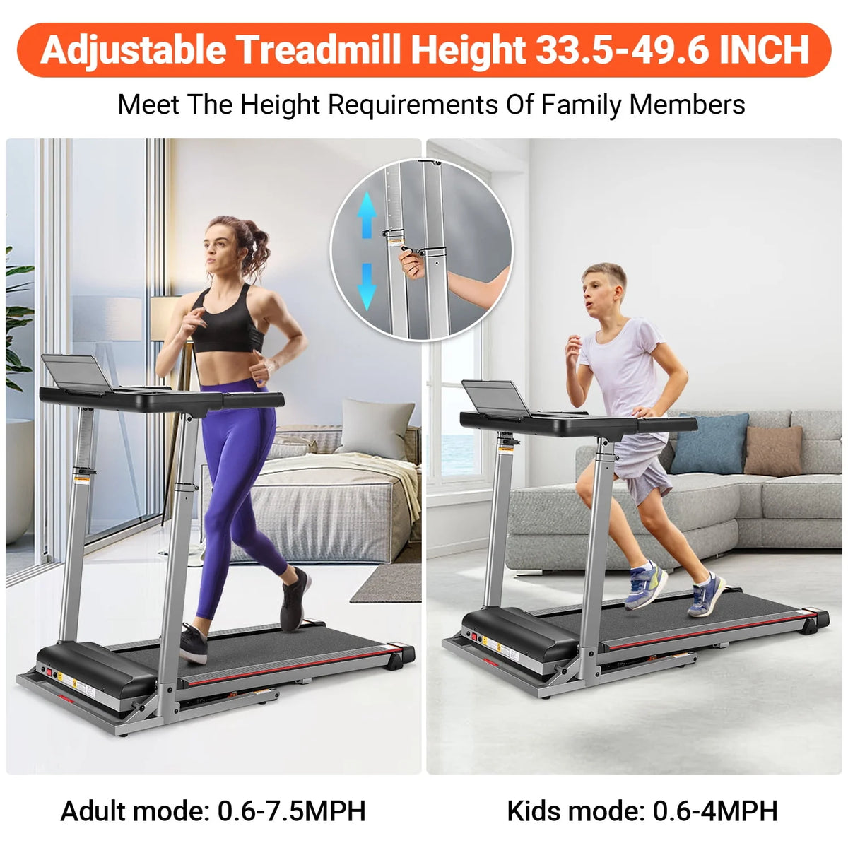 Incline Treadmill with Desk Workstation, 7.5MPH Portable Walking Pad, Black P541