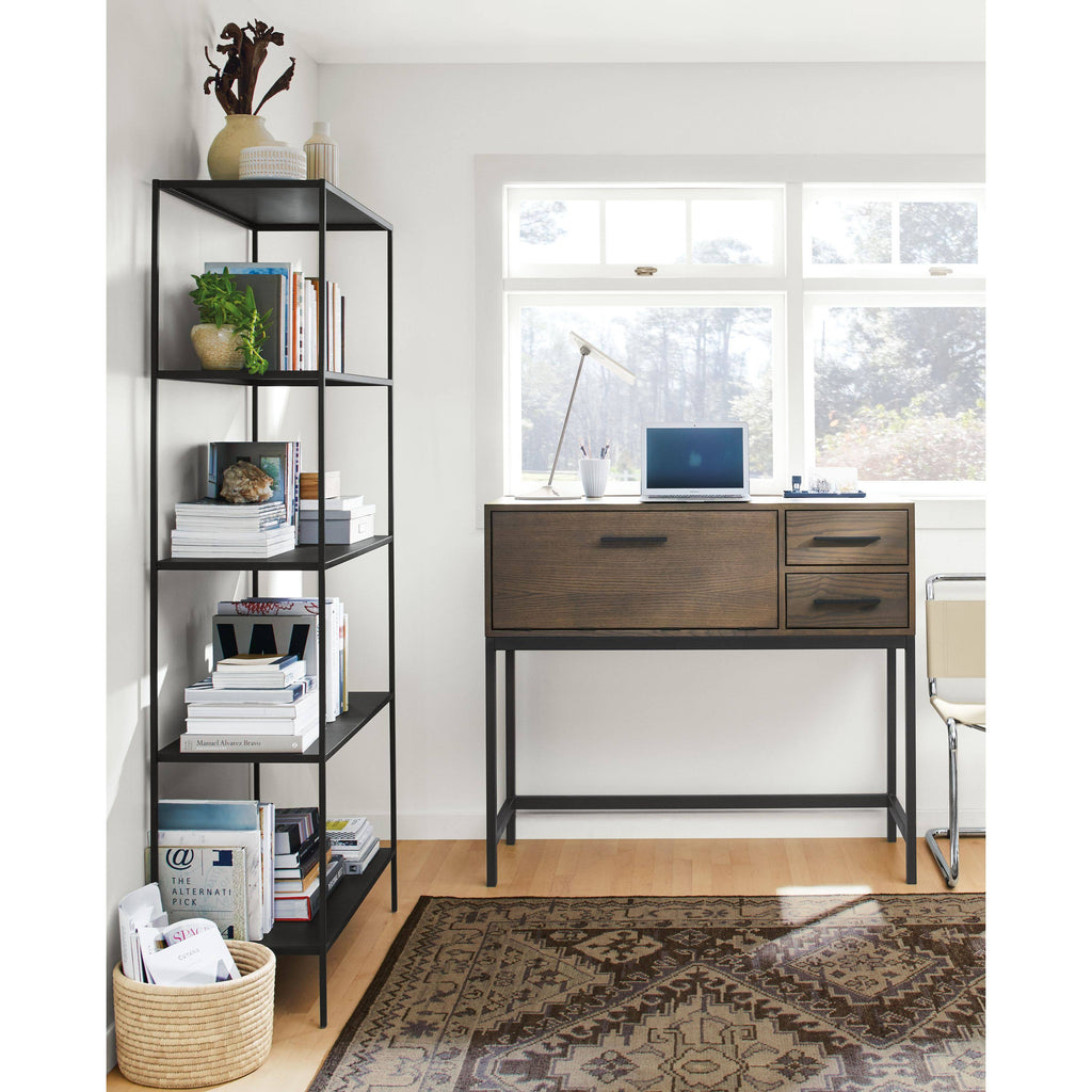 Modern Slim Bookcase Recycled Natural Steel Black B93146