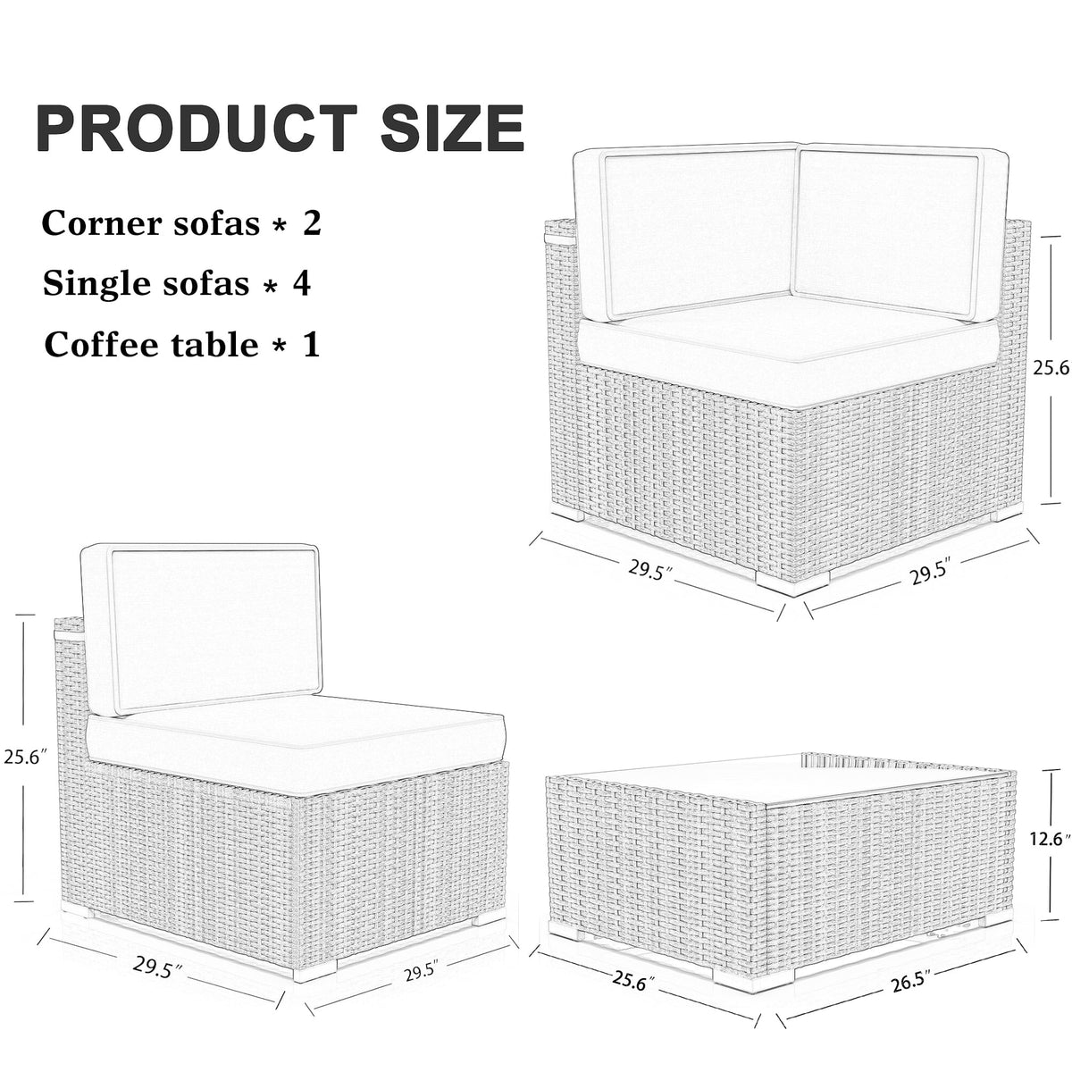7 Piece Wicker Rattan Patio Furniture Set with Cushion and Glass Table O5350