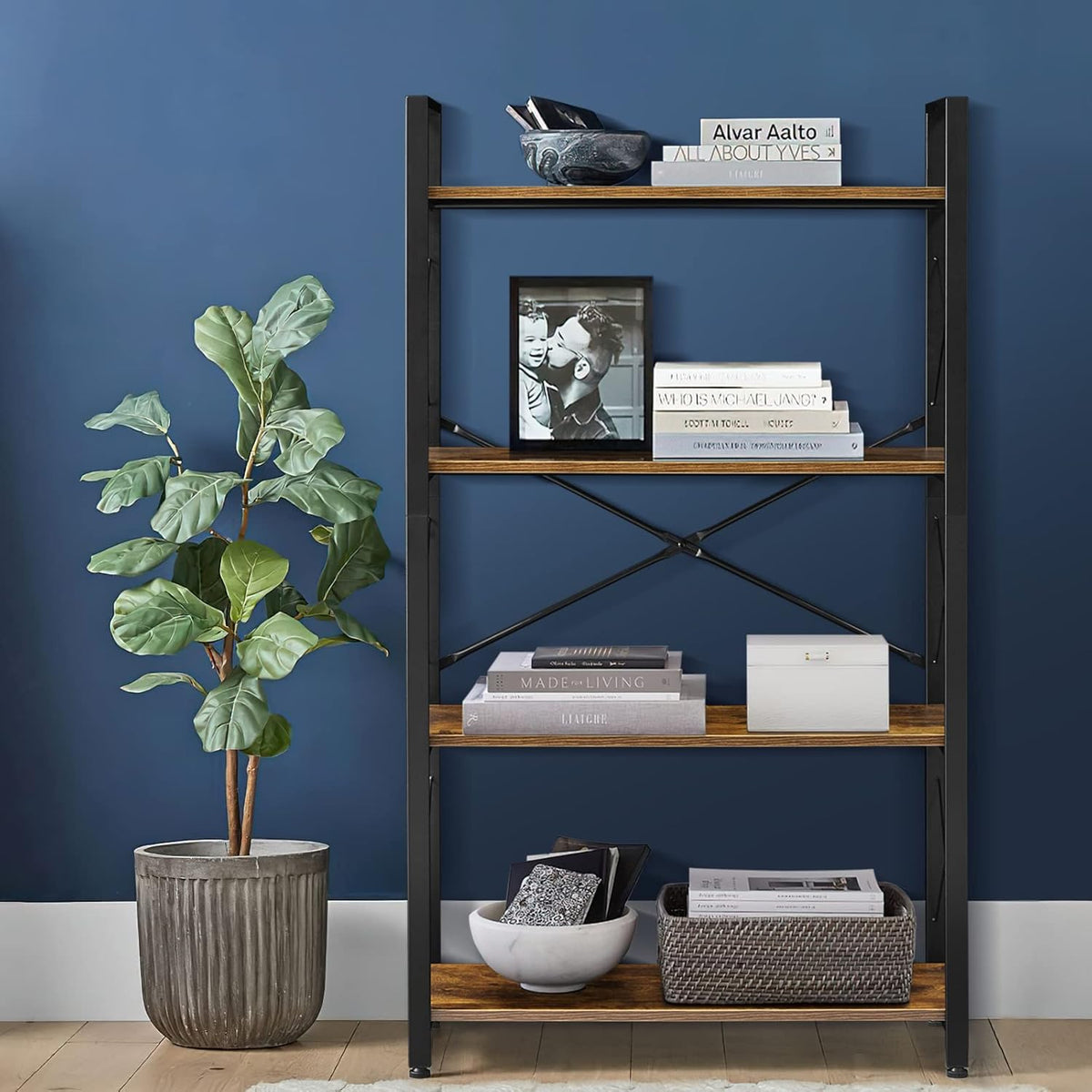5-Tier Wood and Metal Bookshelf Y5605