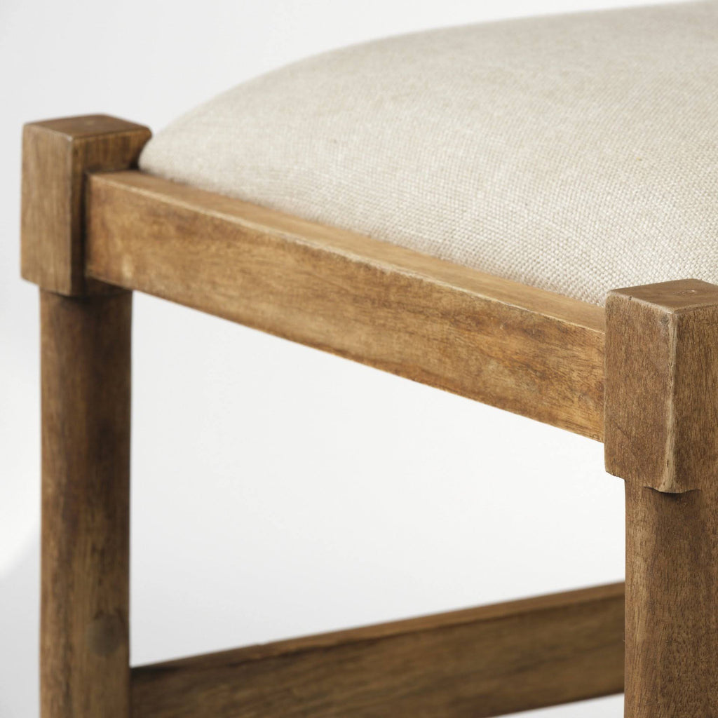Cream Upholstered Brown Wood Stool Y8063