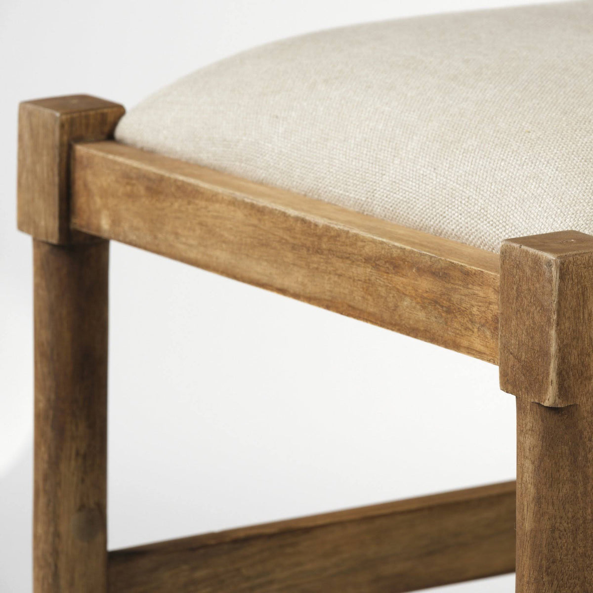 Cream Upholstered Brown Wood Stool Y8063