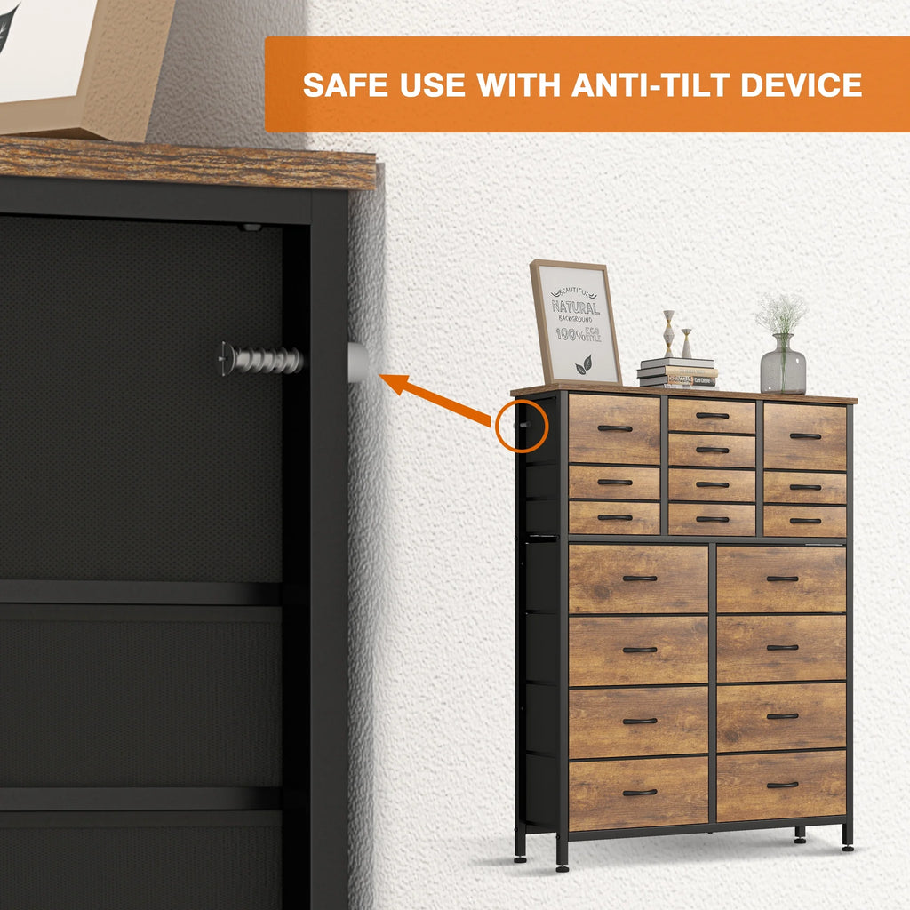 Brown 18 Drawer Wood Dresser V86652