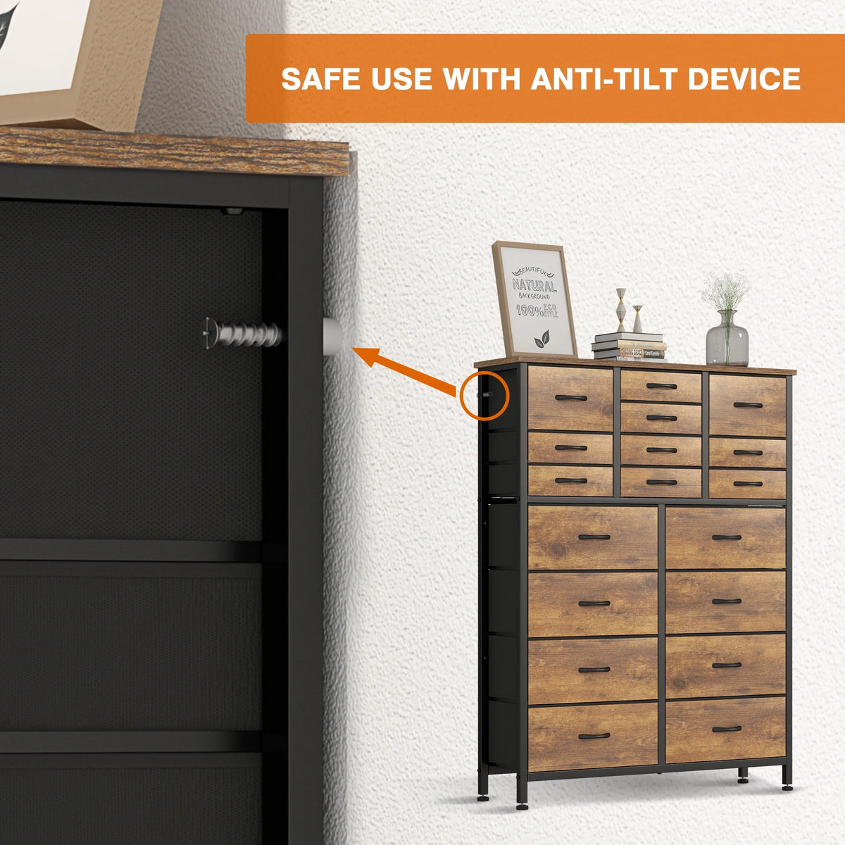 Brown 18 Drawer Wood Dresser V86652