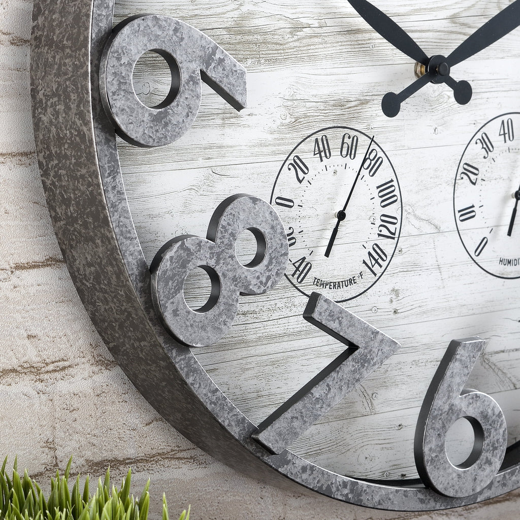 Dark Silver Shiplap Outdoor Wall Clock F23218
