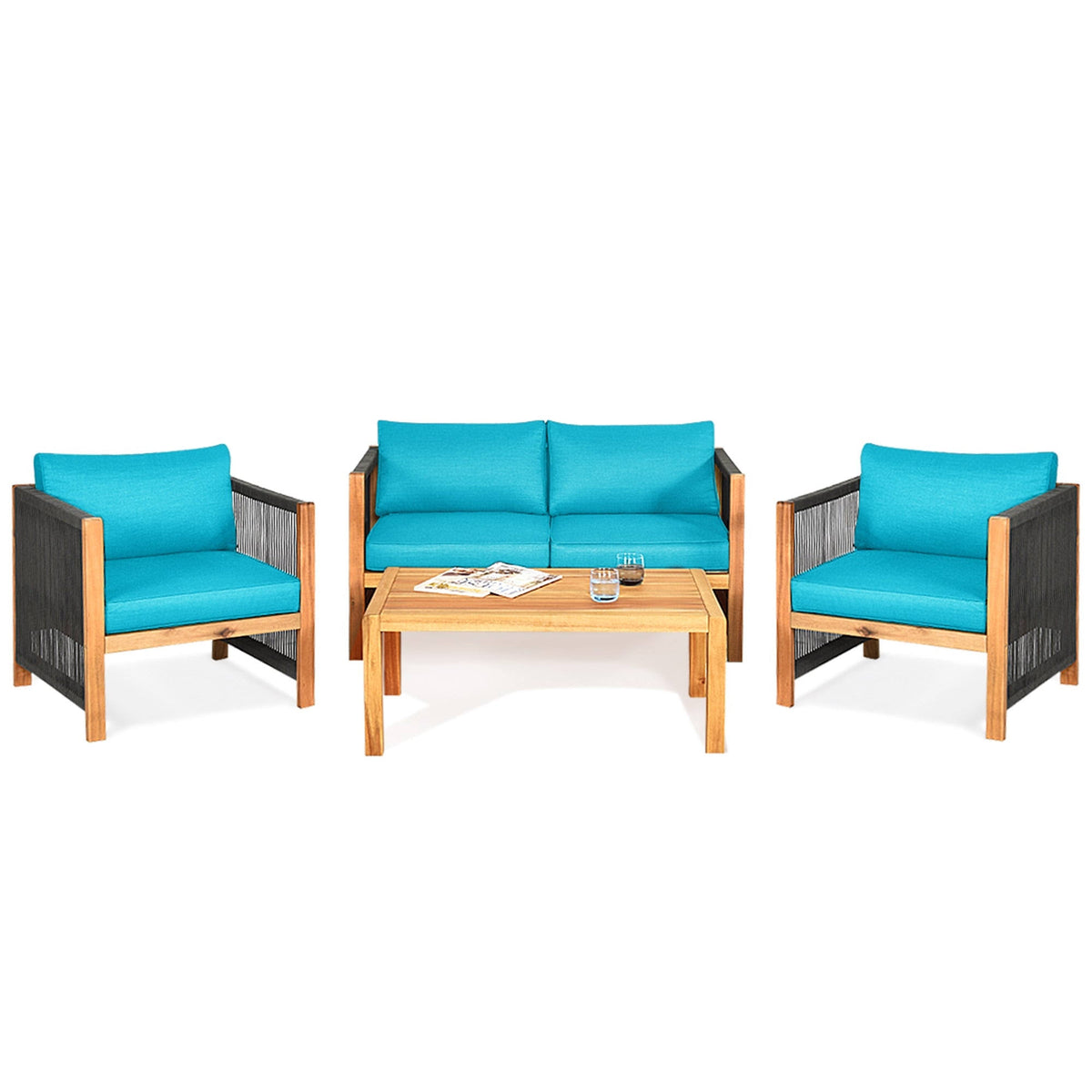 4 Pc Acacia Wood Outdoor Patio Conversation Set W413