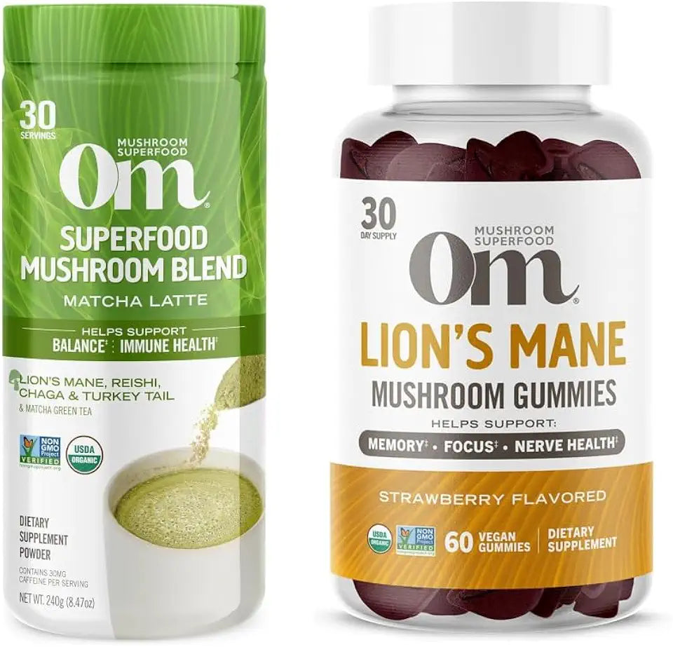 Matcha Latte Mushroom Powder and Lion’s Mane Mushroom Gummies Strawberry Bundle P19386