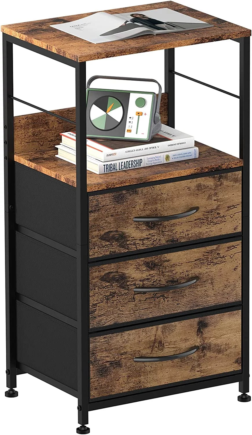 Brown 3 Drawer Wood Nightstand J7386