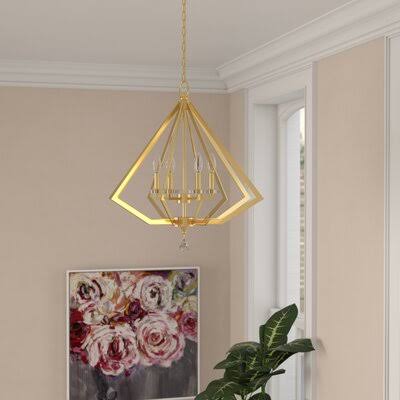 6 Light Candle Style Geometric Chandelier with Crystal Accents U586970