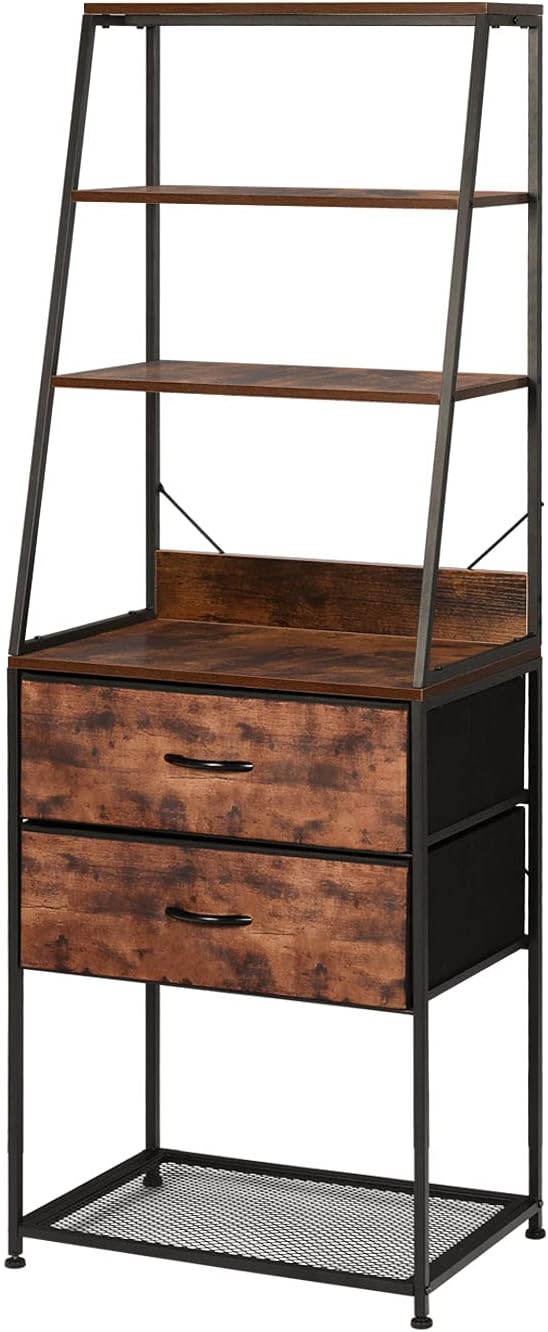 4-Tier Bookshelf with 2 Drawers Wood Metal Frame X109554