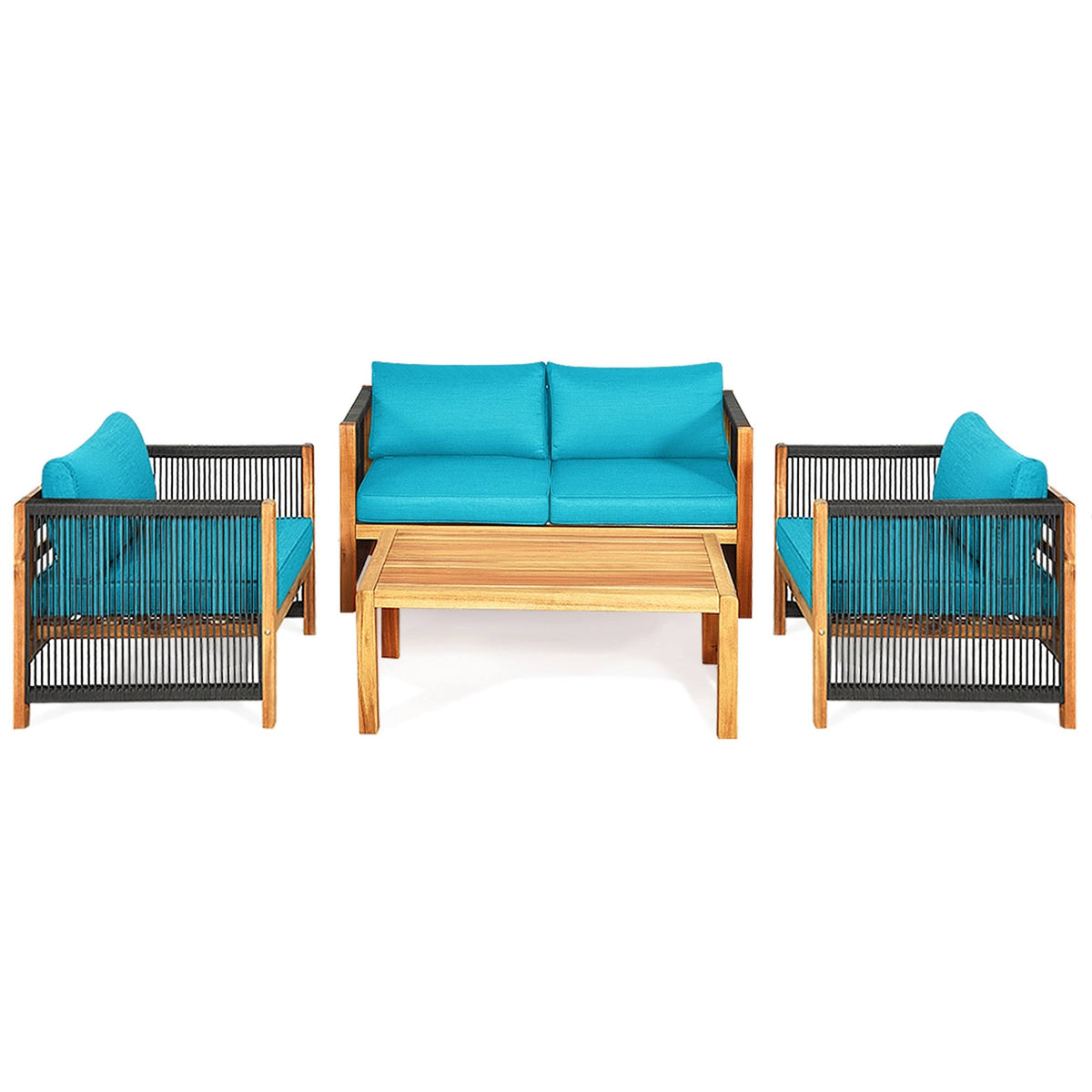 4 Pc Acacia Wood Outdoor Patio Conversation Set W413