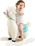 White Alpaca Plush Wooden Baby Rocking Horse C458