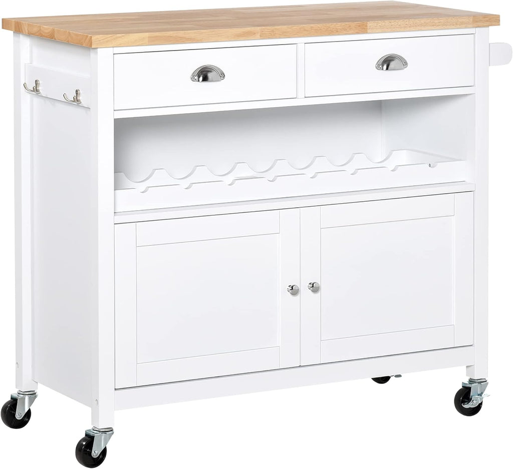 White Rolling Kitchen Island Cart with Drawer Z704141