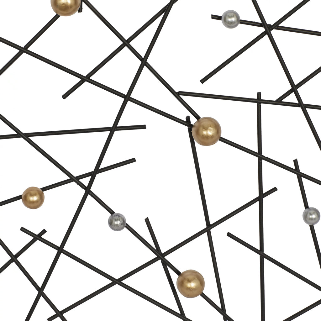 Black Metal Hanging Wall Art Décor with Silver and Bronze Beads 24"W x 24"H R625
