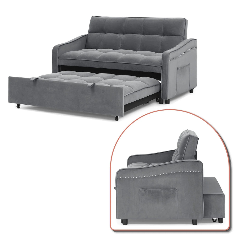 Grey Velvet 2-Seater Sofa Bed D9169