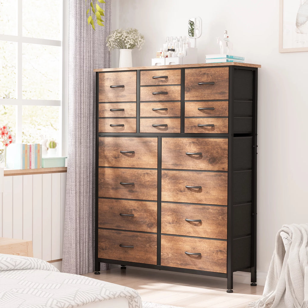 Brown 18 Drawer Wood Dresser V86652