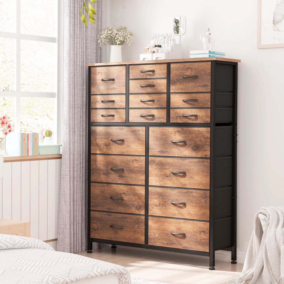 Brown 18 Drawer Wood Dresser V86652