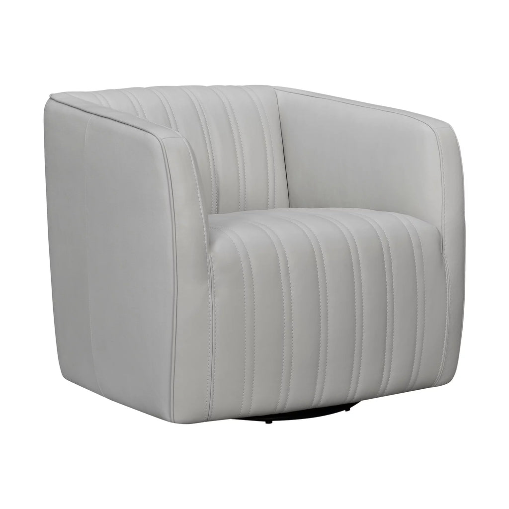 Dove Gray Genuine Leather Swivel Barrel Chair W909
