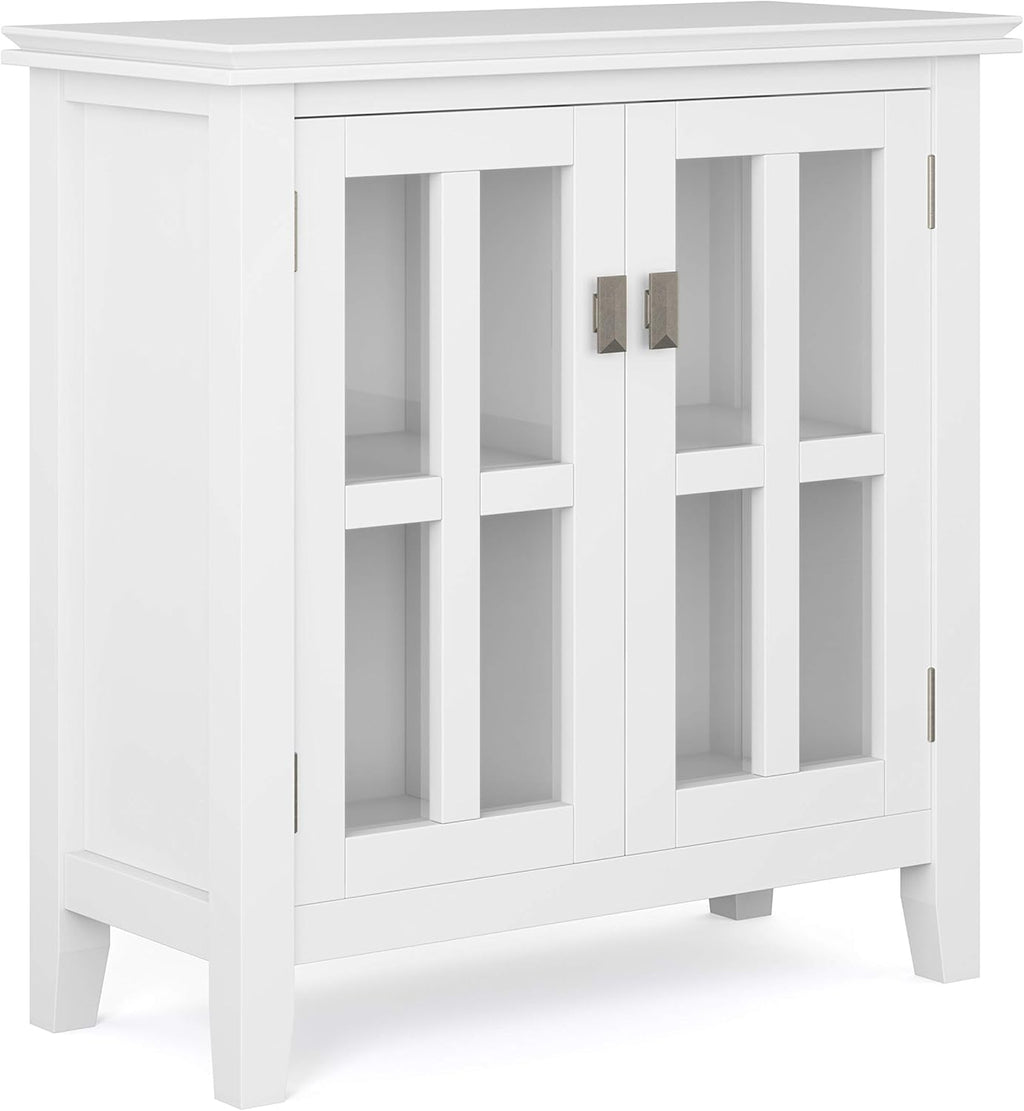 White 30 inch Low Storage Cabinet with 2 Glass Doors Y391