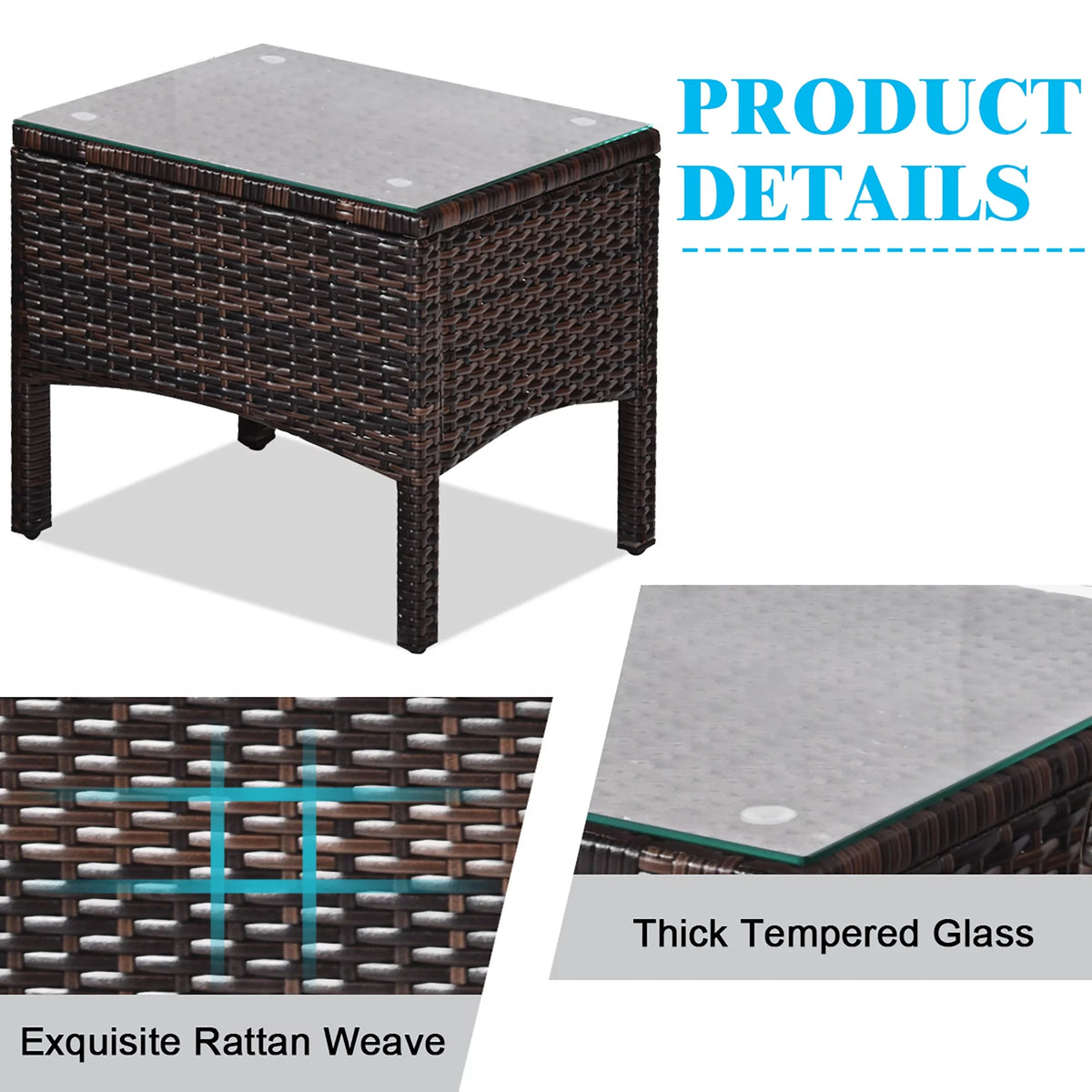 3 Pcs Outdoor Rattan Conversation Set Cushioned Sofa Chair Turquoise C125