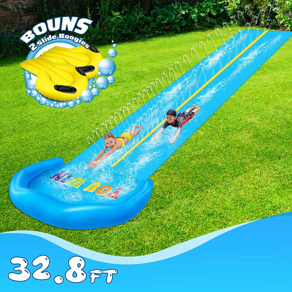 32.8FT Inflatable Water Slide with 2 Racing Lanes J3730