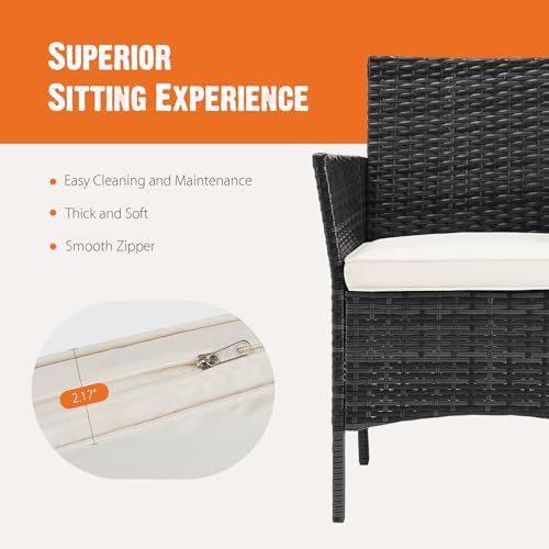3 Pieces Wicker Rattan Patio Furniture Set with Cushion and Glass Table N54277