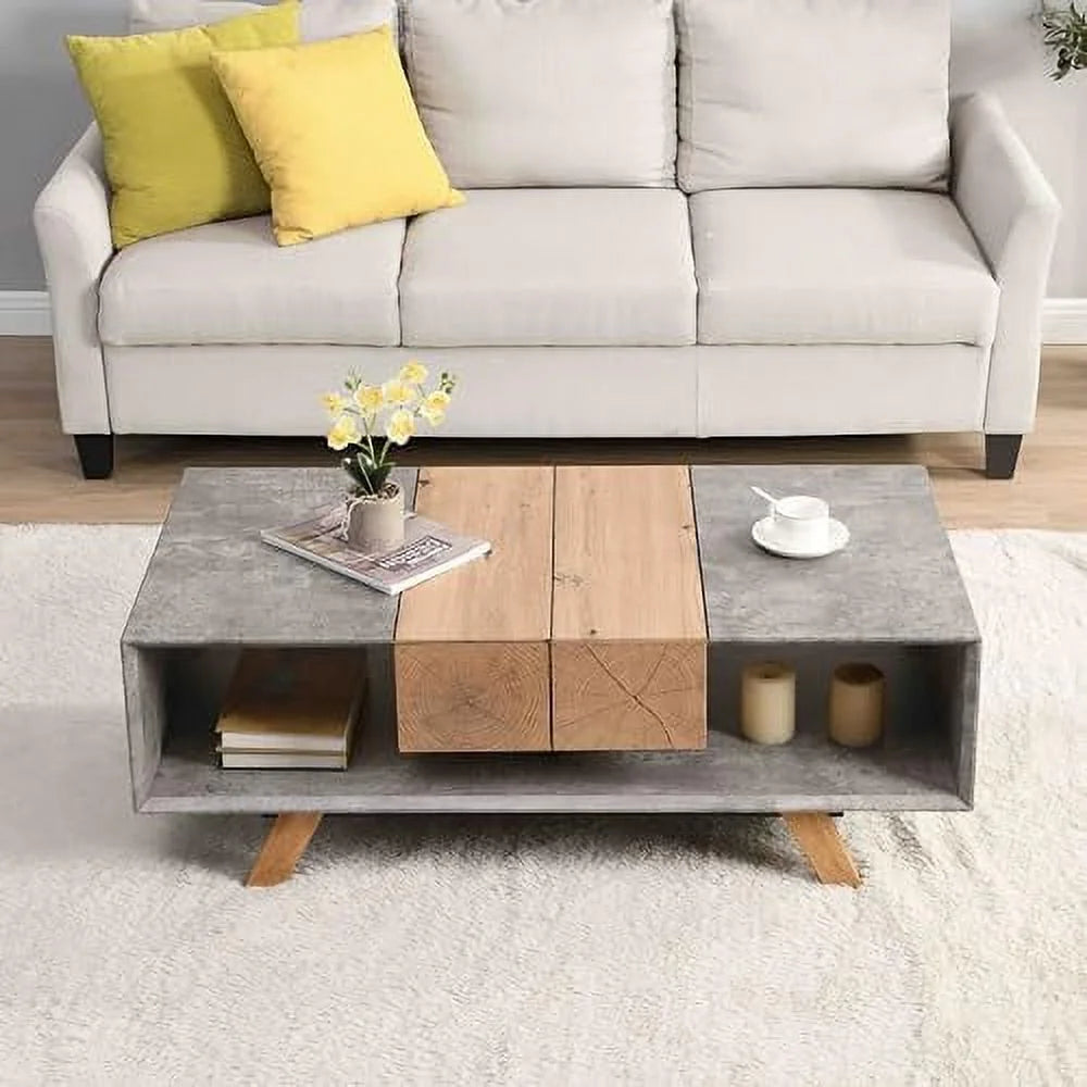 Chinese Style Faux Rattan Double-Layer Solid Wood Coffee Table H8288