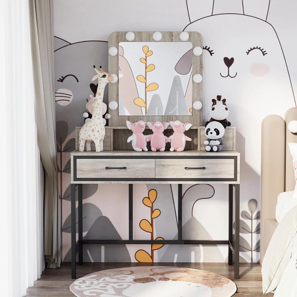 Grey Makeup Vanity Table with 4 Drawers Y560