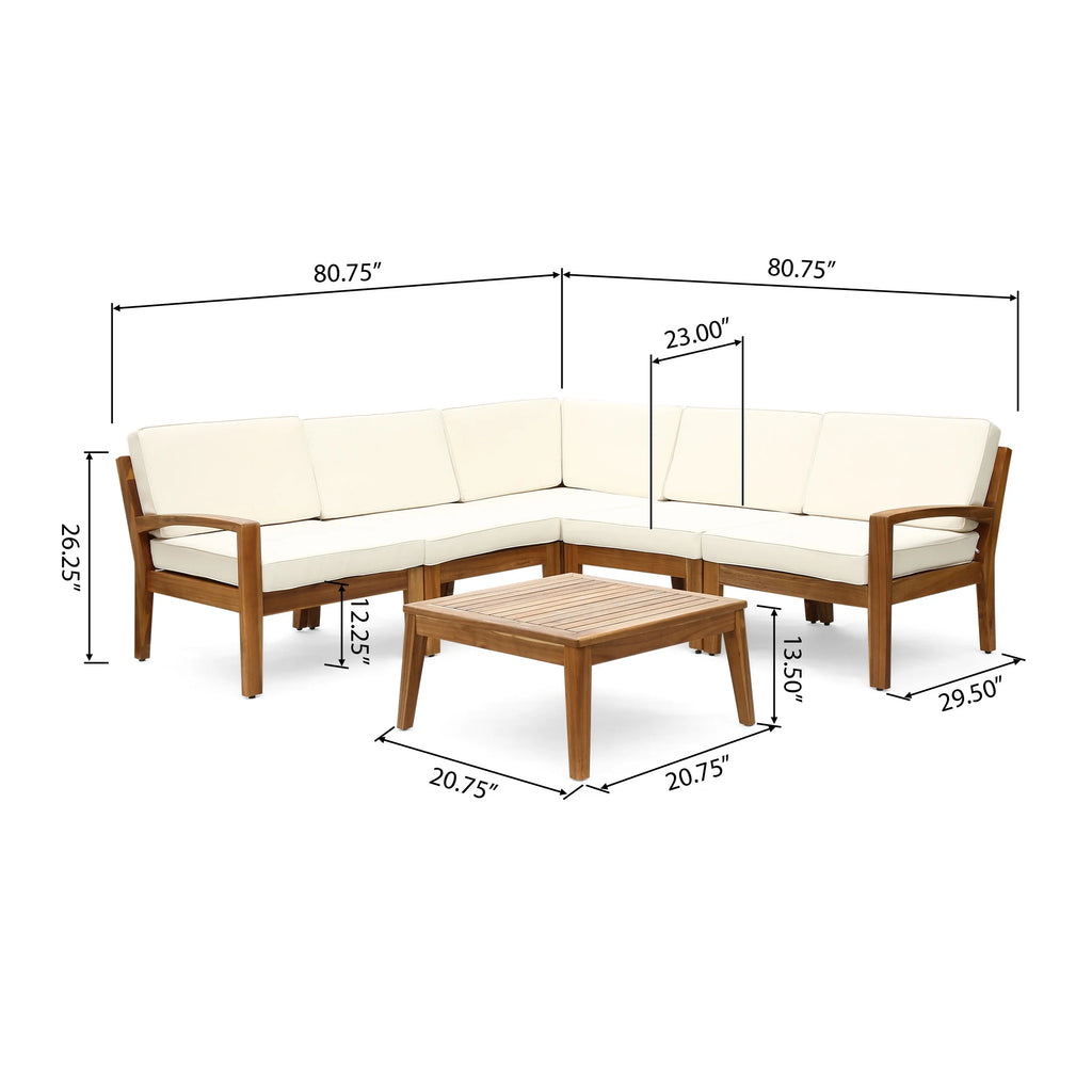 Acacia Wood 5 Seater Sectional Sofa Set U924400