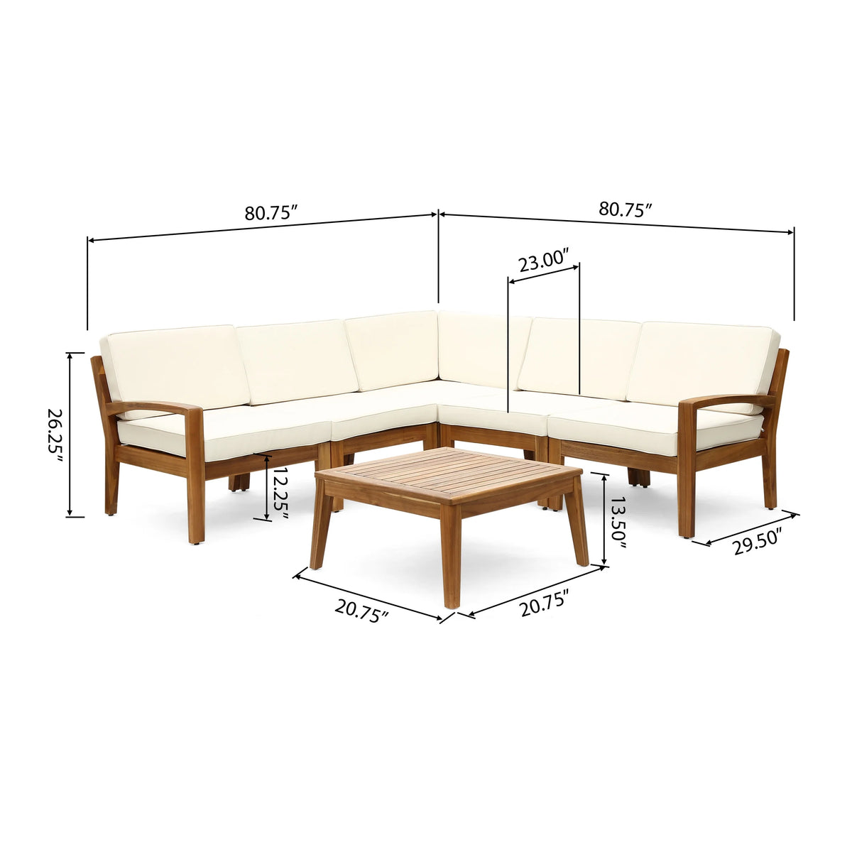 Acacia Wood 5 Seater Sectional Sofa Set U924400