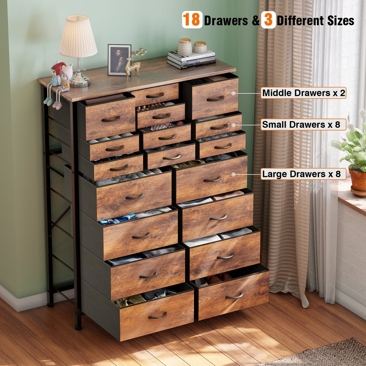 Brown 18 Drawer Wood Dresser V86652