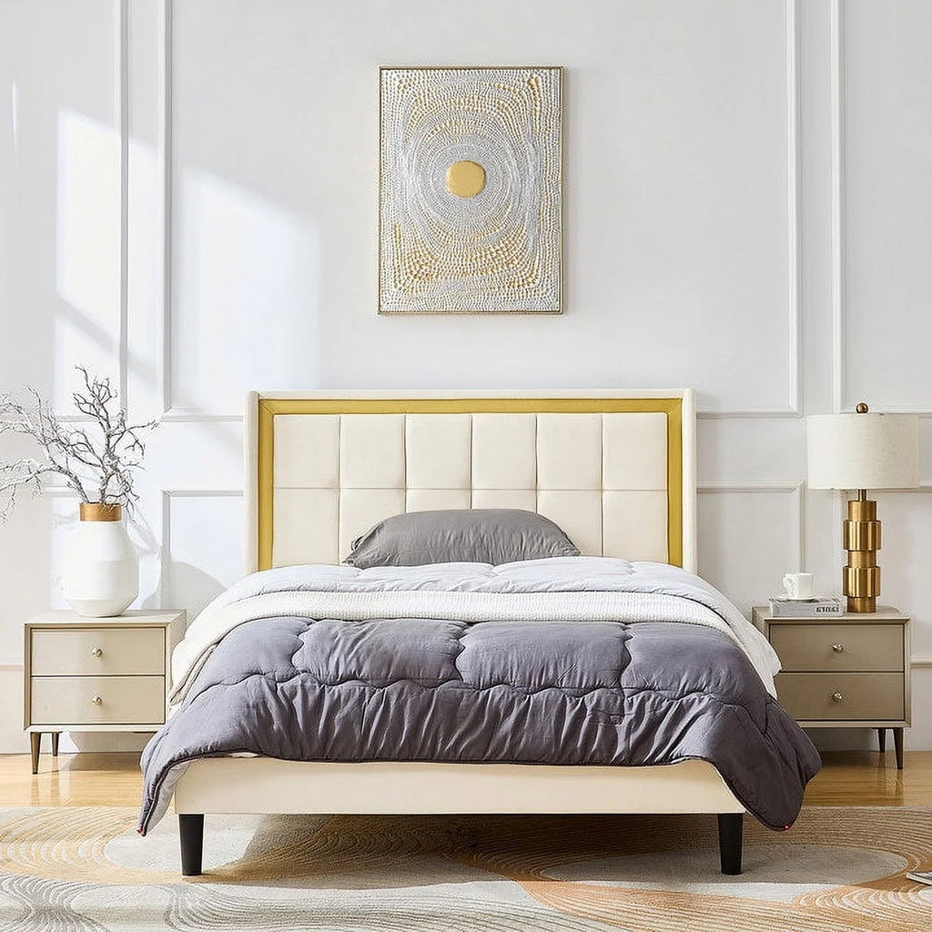 Queen Size Beige Platform Bed Frame F86028