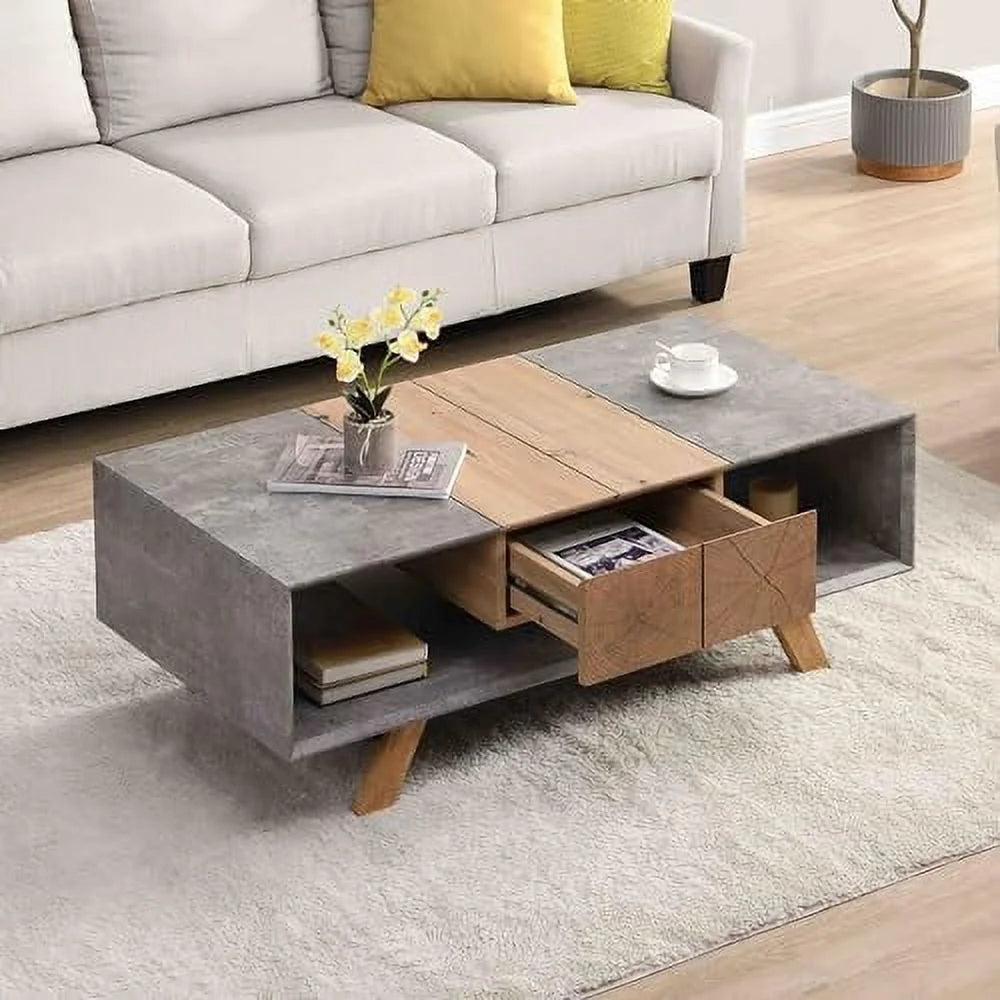 Chinese Style Faux Rattan Double-Layer Solid Wood Coffee Table H8288
