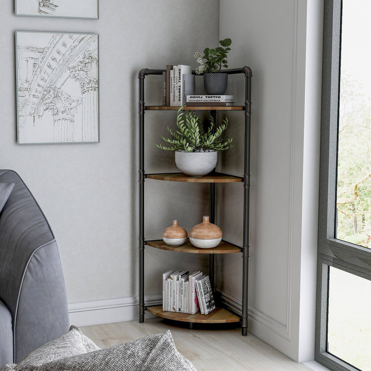Sand Black 4-Tier Corner Bookcase U112125