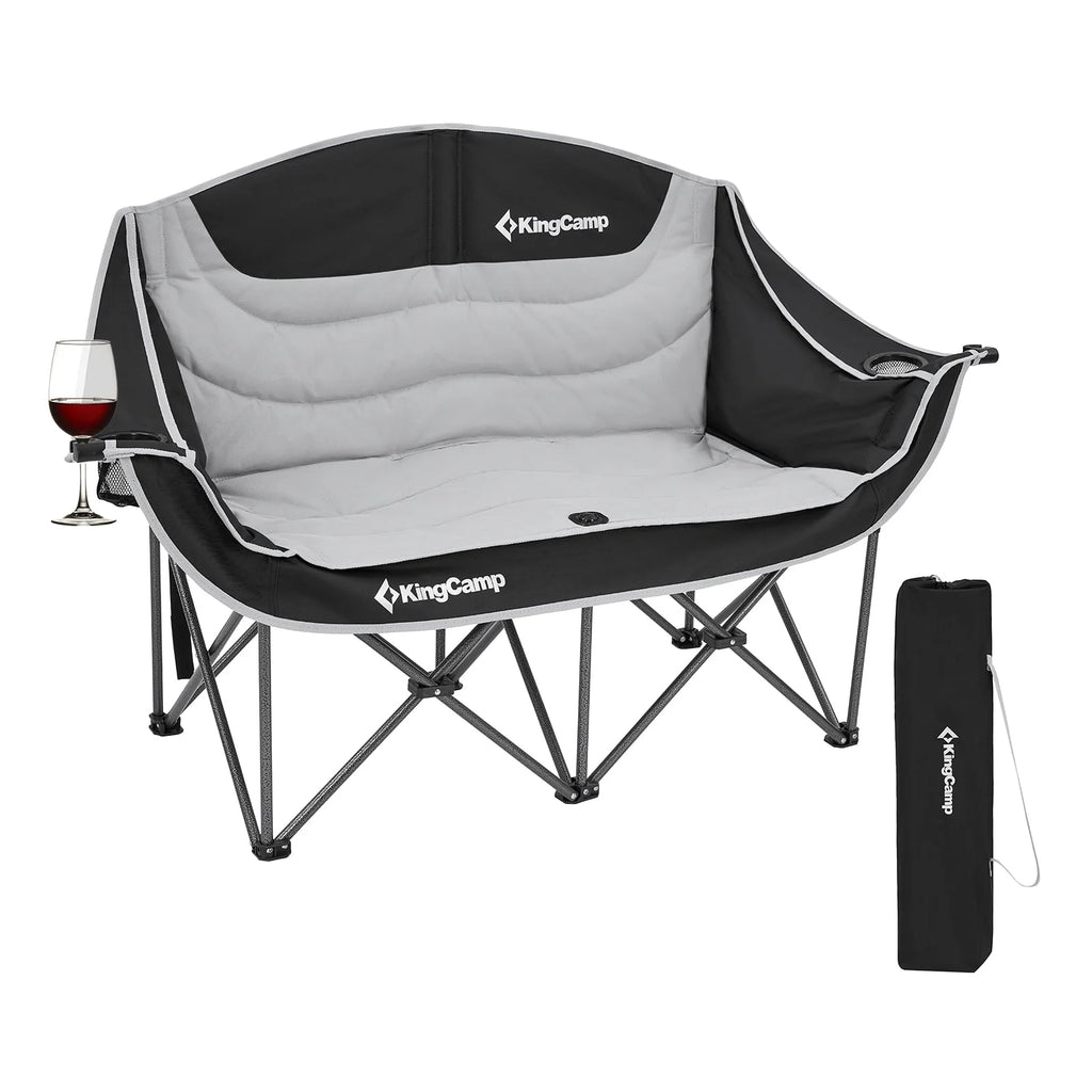 Kingcamp Loveseat Camping Chair for Adult Double Camping Chair Folding Chair for Two People Heavy Duty Support Up to 440 lbs（Black） O2502