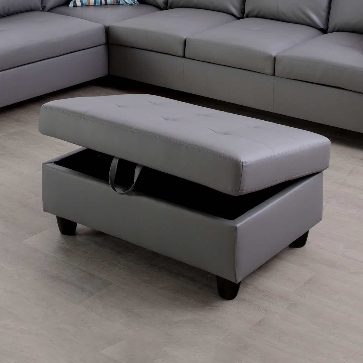 L-Shaped 3-Piece Sectional Sofa Couch, Dark Grey S2716