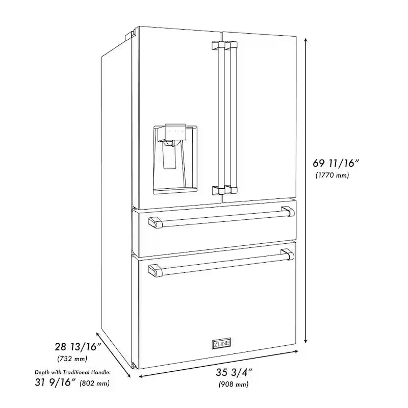 4-Door French Door Refrigerator with Ice and Water Dispenser Black Stainless Steel N2603