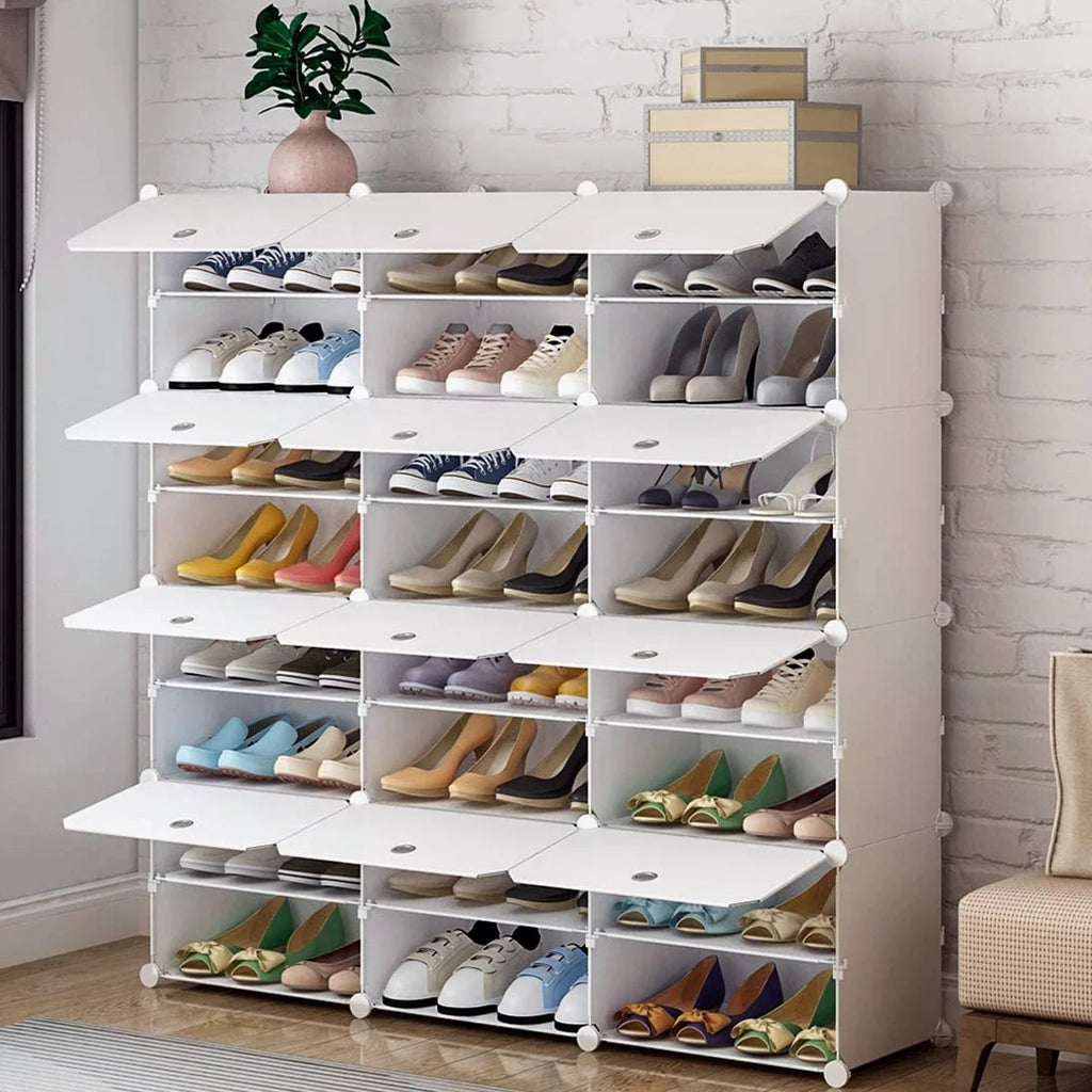 12 Cubes Stackable Shoe Storage Cabinet 8 Tiers White K32778