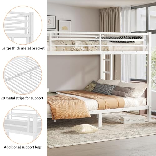 Twin XL Over Twin XL Black Metal Bunk Bed Frame with Ladder & Guardrail D5498