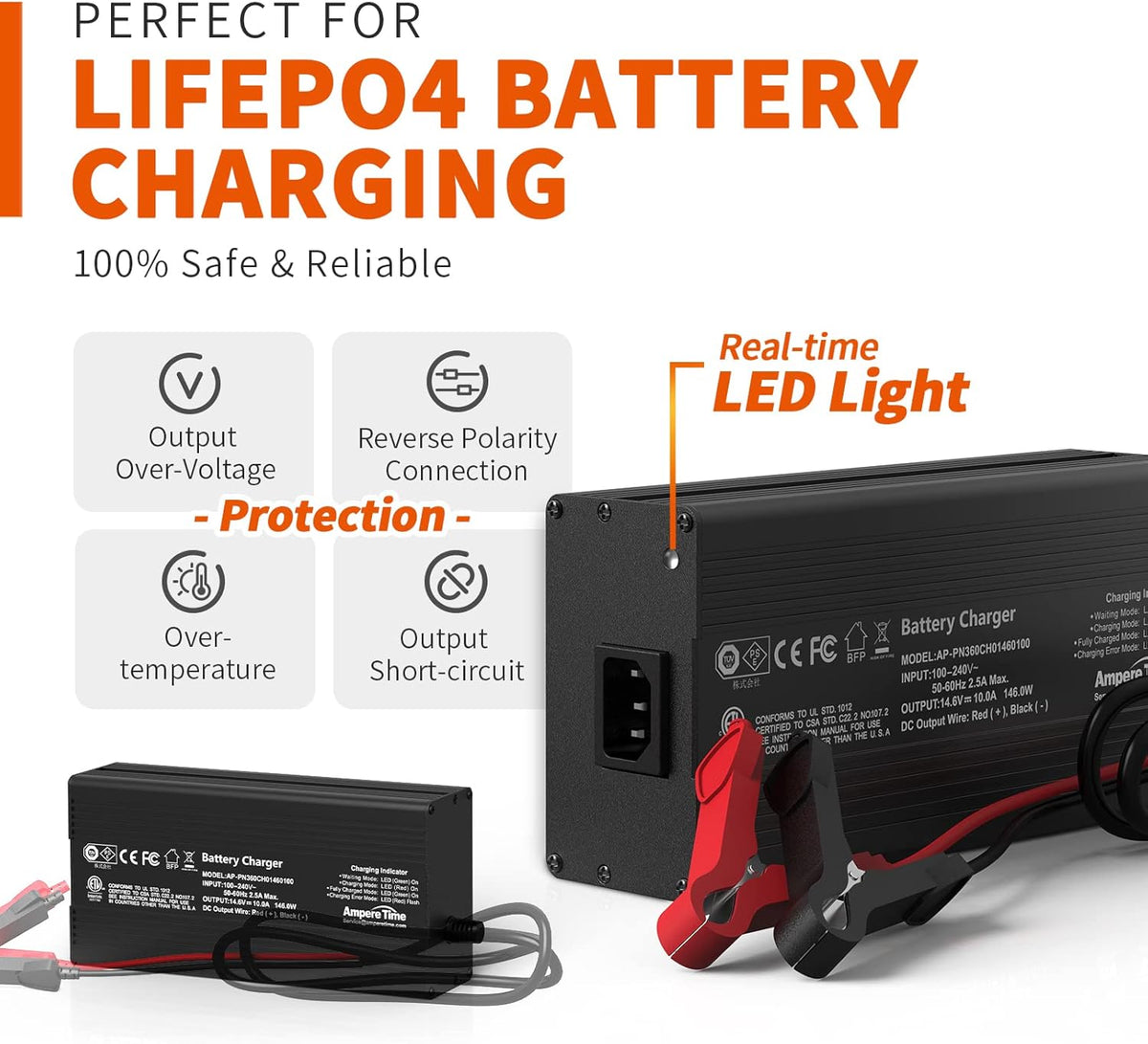 12V 100Ah LiFePO4 Battery with 14.6V 10A Lithium Battery Charger B620622