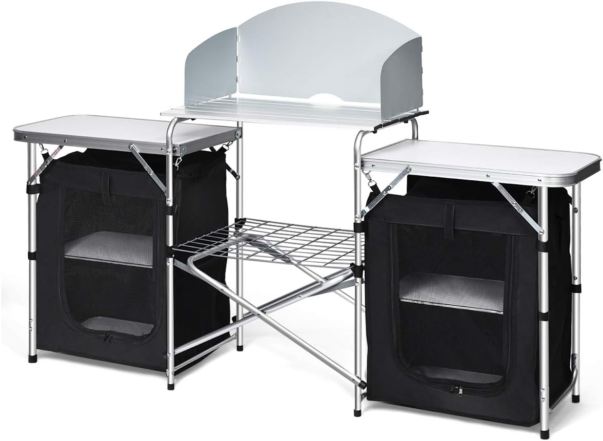 Portable Aluminum Camping Kitchen Table with Sink L735884