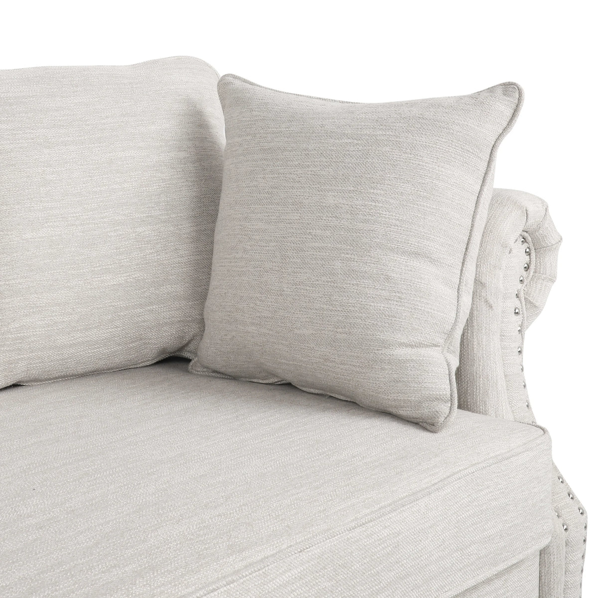 Beige and Dark Brown Fabric 3 Seater Sofa with Nailhead Trim E5387