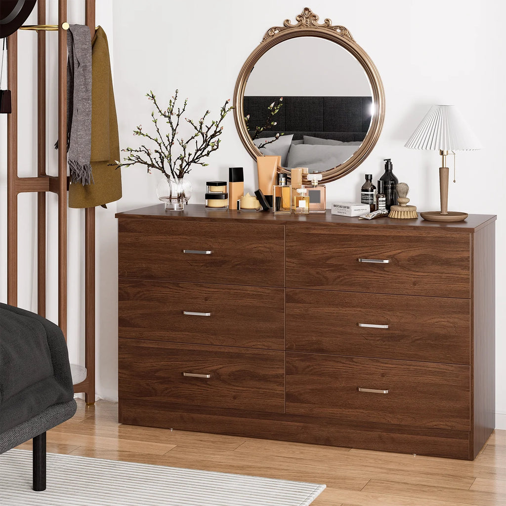 Black 6 Drawer Wood Double Dresser A1376