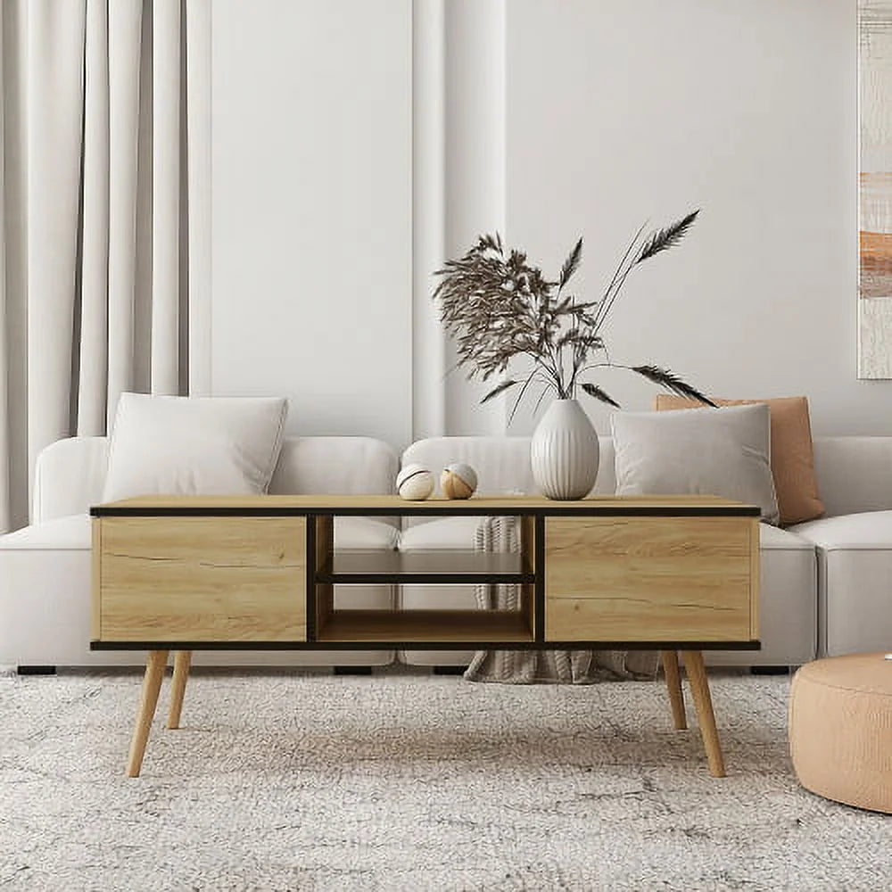 Black and Brown Coffee Table with Open Storage Shelf L439