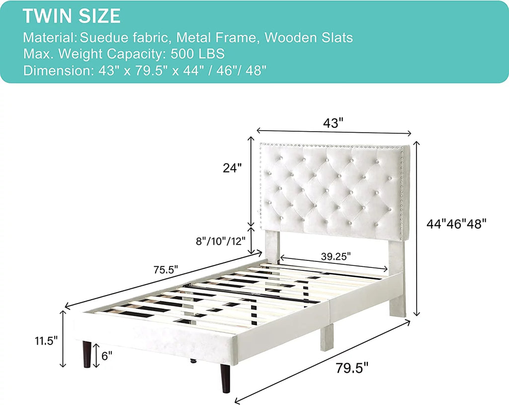 Gray Twin Upholstered Platform Bed Frame with Adjustable Headboard E606
