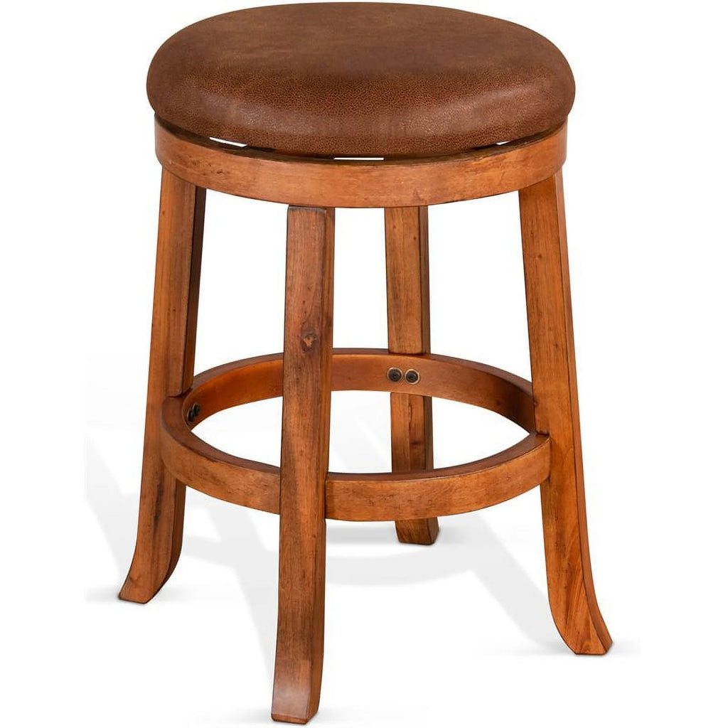 24" Mahogany Wood Backless Swivel Stool Set of 2 Y479903