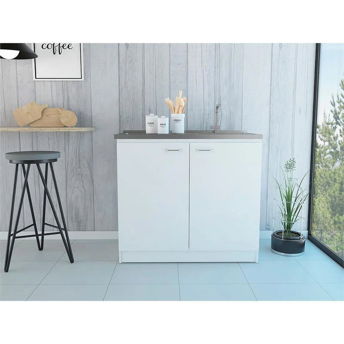 White Modern Engineered Wood Utility Sink with Cabinet N3871